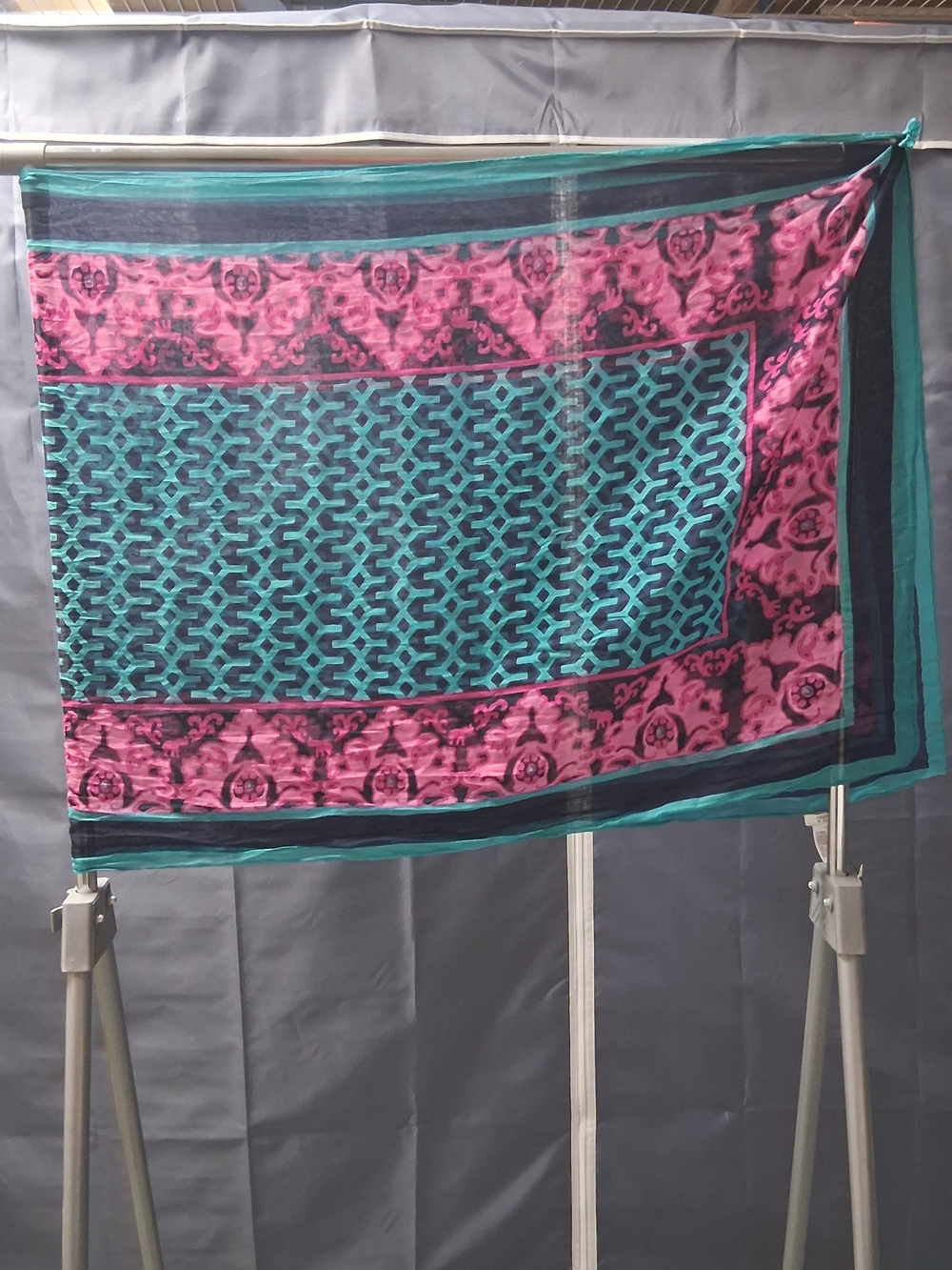 crown & ivy Teal and Pink Patterned Sheer Wrap
